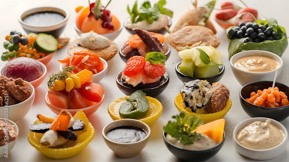 Fototapeta premium Set with different appetizers in small portions healthy and delicious snacks diet food