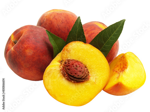 Peach with leaveas isolated photo