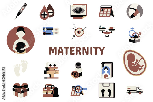 Maternity Flat Vector Illustration Icon Sticker Set Design Materials