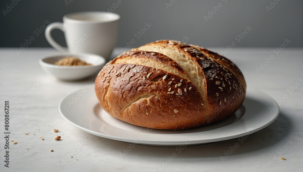 image of delicious bread on a plate, white background. 4K resolution 17