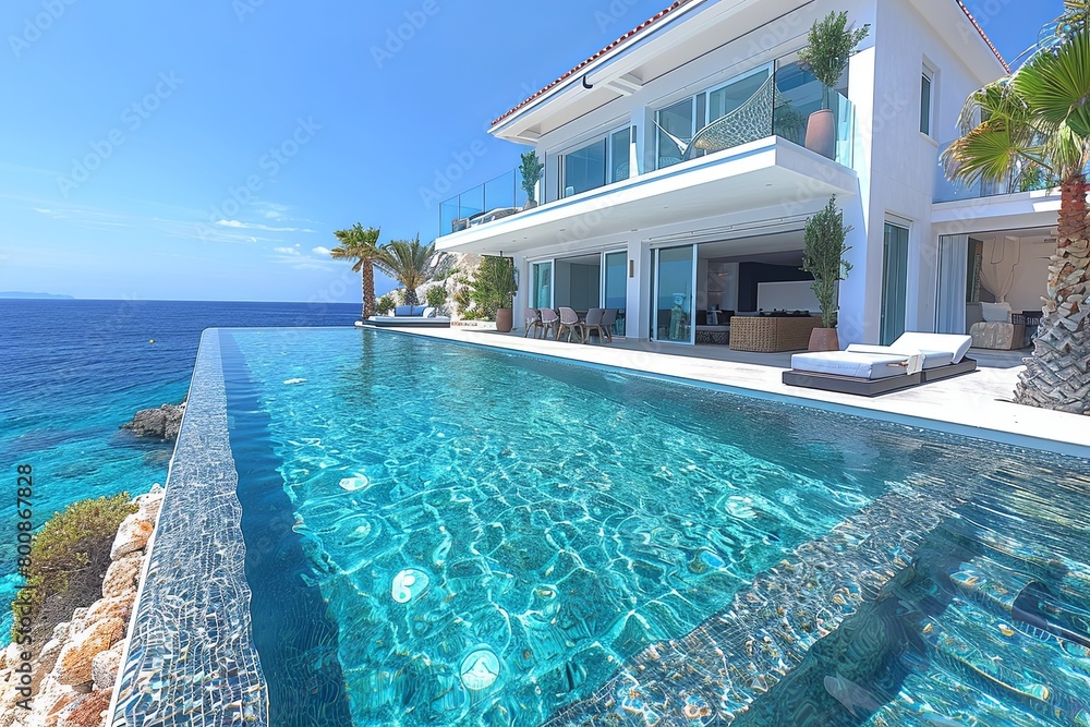 Fototapeta premium Panoramic Coastal Villa: suspended above the ocean with incredible ocean views