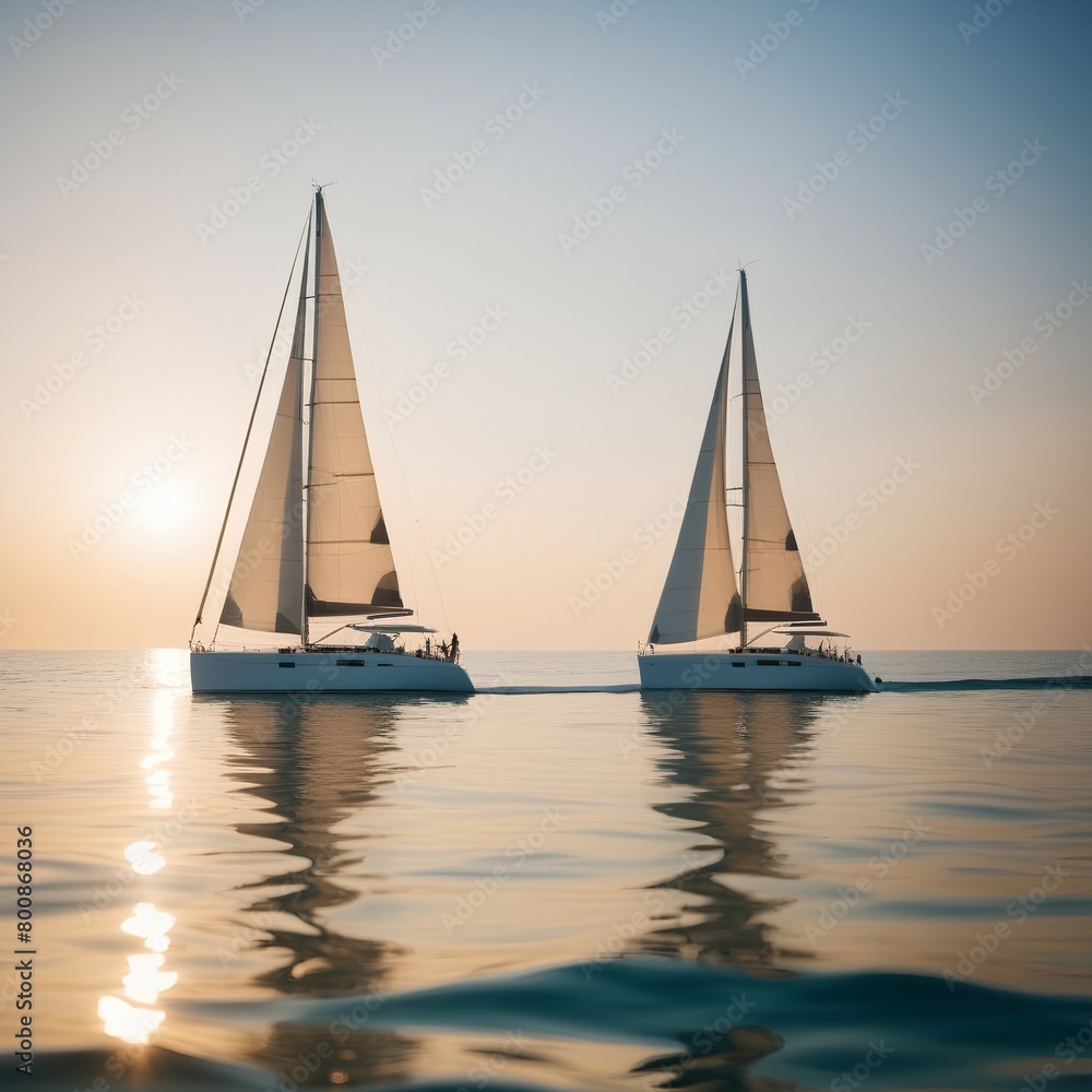 Background depicting the surface of the sea with white sailing yachts and small waves