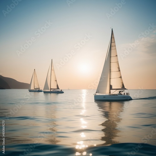Background depicting the surface of the sea with white sailing yachts and small waves