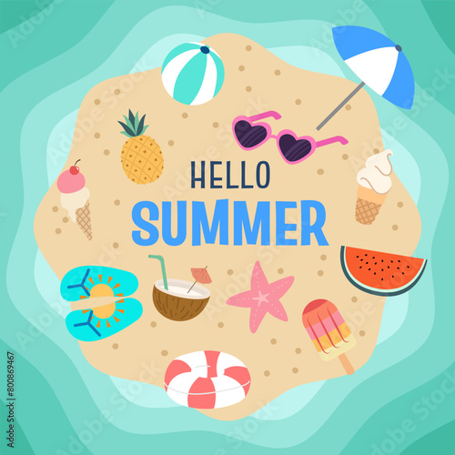 Hello Summer Beach Holiday Icons stickers Illustration.