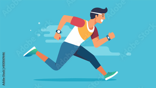 A jogger wearing a pulsing armband his mind clear and focused as he pushes himself to run farther and faster..