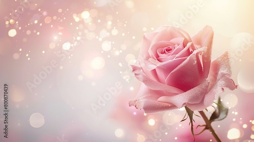Soft pink rose  champagne colored background  soft glow  elegant design for a beauty magazine cover  straighton shot