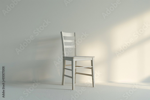 A minimalist ladderback chair with a clean white surface.