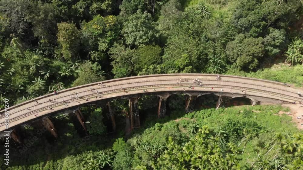 High Up Drone View of Nine Arch Bridge Tourist Attraction in Jungle in Sri Lanka High Up Drone View of Nine Arch Bridge Tourist Attraction in Jungle in Sri Lanka