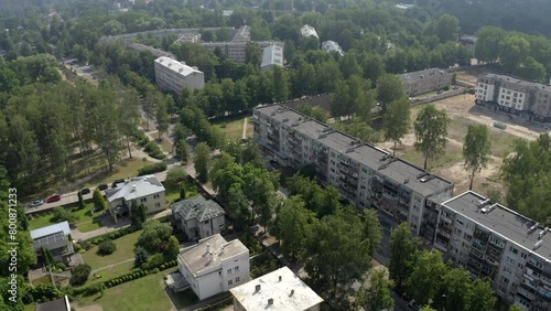 Aerial view showing infrastructure and eco friendly city. Northern Europe. Post soviet union. Latvia, Riga photo