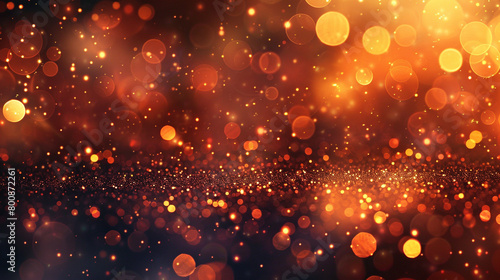 Copper Orange Glitter Defocused Abstract Twinkly Lights Background, glowing blurred lights with rich copper tones.