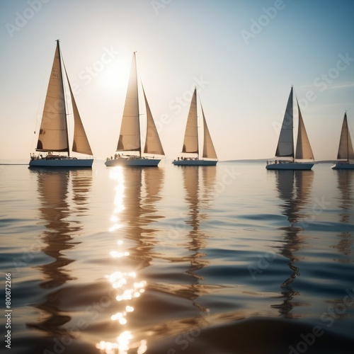 Background depicting the surface of the sea with white sailing yachts and small waves