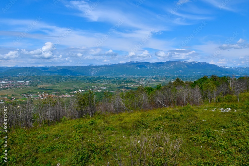 View of Trnovo forest plateau above Vipava valley from Kras in Primorska, Slovenia
