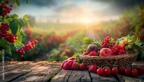 Thansgiving agriculture harvest banner apsicum, tomato, beetroot, strawberry, raspberry ,red corn Red grapes, red pomegranate, red bell pepper, red apple, lychee, watermelon