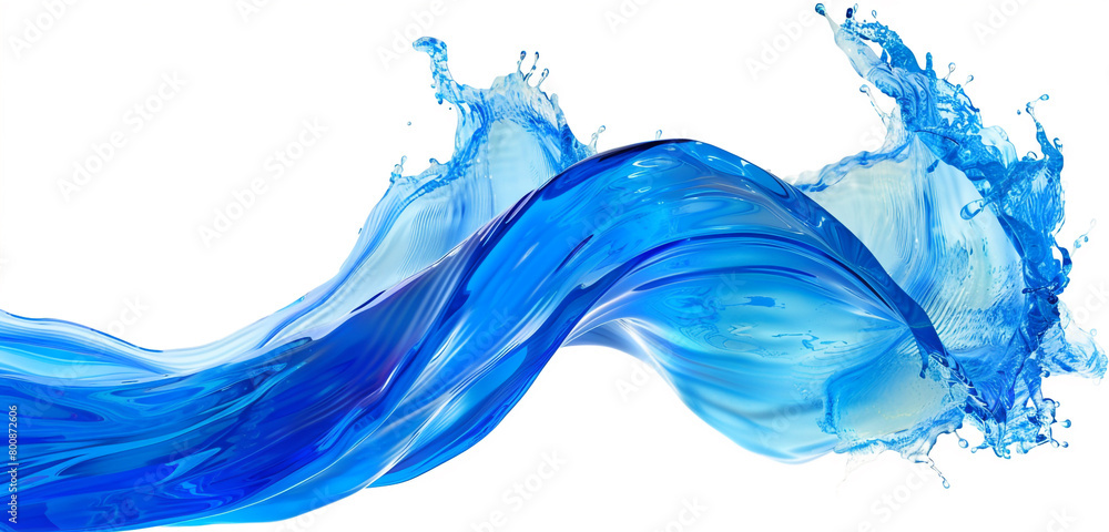 Crystal blue wave flow, clear and refreshing crystal blue wave isolated on white.