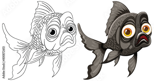 Two cartoon goldfish with contrasting expressions.