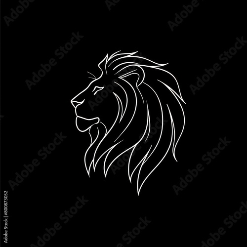 Minimalist art of a powerful lion in profile on a black background