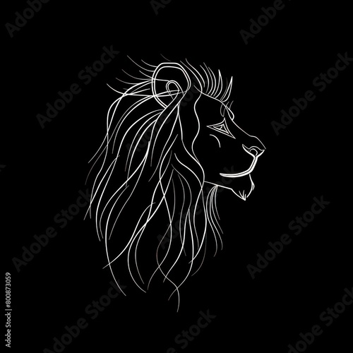 Minimalist art of a powerful lion in profile on a black background © beatriz