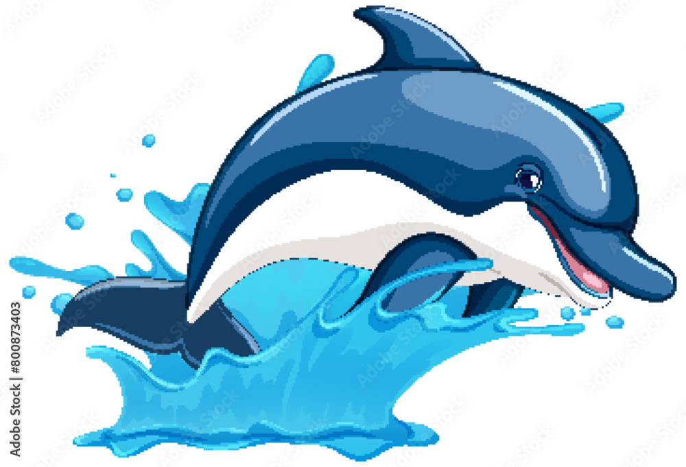 Fototapeta premium Vector illustration of a playful dolphin jumping.
