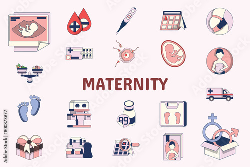 Maternity Lineal Color Vector Illustration Icon Sticker Set Design Materials
