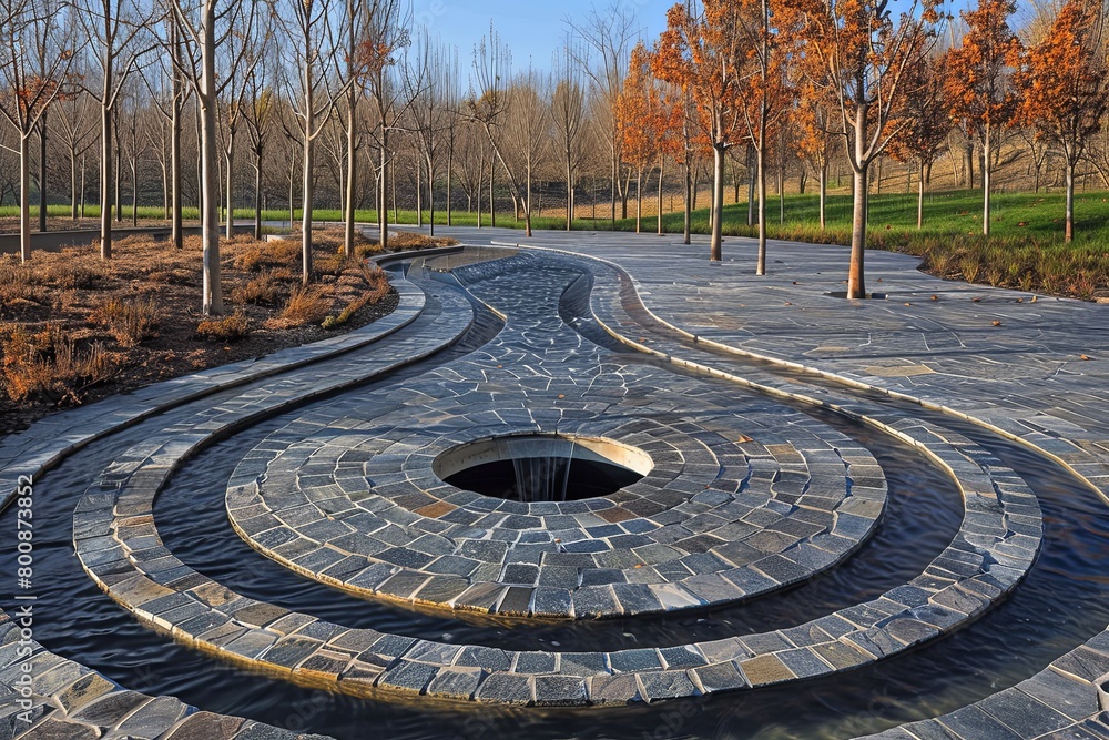 Spiral Tower Oasis: Central Aperture and Cascading Water Features