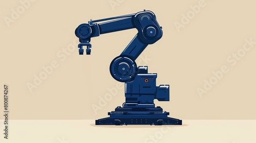 Flat solid color illustration with no gradient cobalt blue industrial robot on beige background--Precision Manufacturing