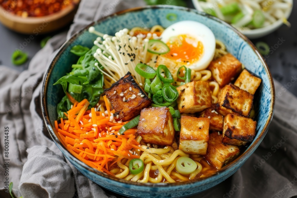 Homemade vegan ramen with tofu and egg Homemade vegan ramen with tofu and egg
