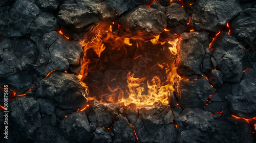 fire stone wall hole crust, rock, flame