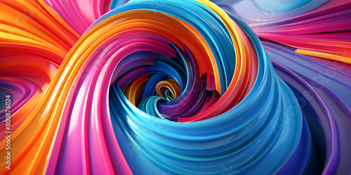 Abstract Spiral Brush Stroke Flowing Ribbon Digital Liquid 3D Rendering of Colorful Abstract Twisted with Blue Background