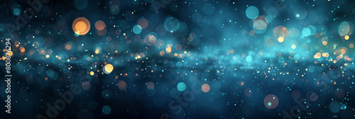 Gentle Azure Bokeh Lights on Dark Abstract Background with Sparkle Dust  High Definition Imagery