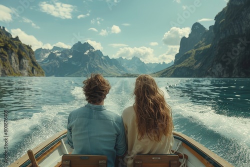 The serene and picturesque experience of a couple going on a scenic boat ride.