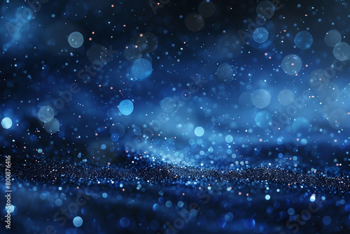 Gentle Indigo Bokeh Lights on Dark Abstract Background with Sparkle Dust, Ultra High Definition Imagery photo