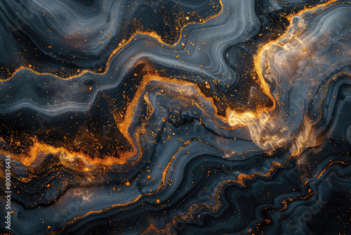 Abstract marble texture with golden veins, a dark blue and gold color scheme. Created with Ai