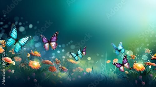 Fantasy background butterflies Mystical Creatures Imaginary Realms on green background 