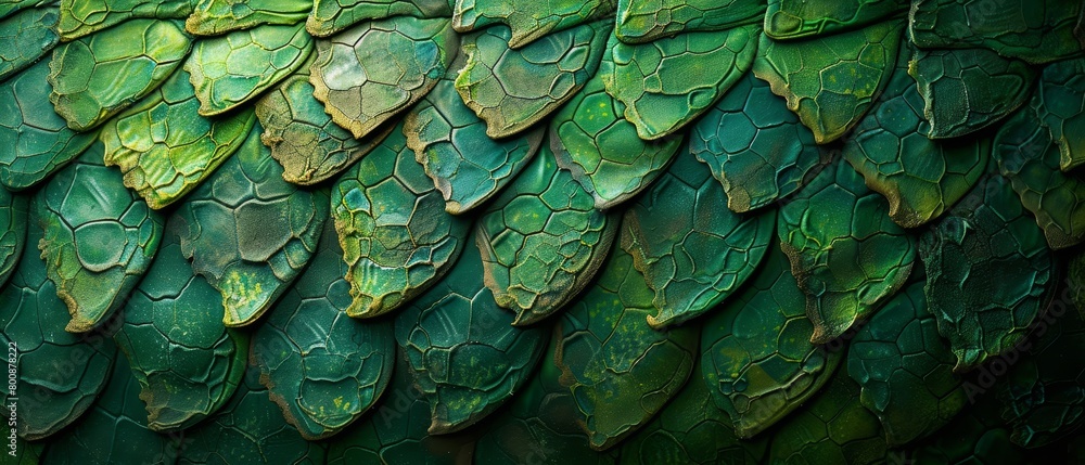 Obraz premium Close-up of green crocodile skin texture, showing intricate patterns and scales.