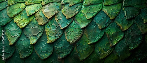 Close-up of green crocodile skin texture, showing intricate patterns and scales. photo