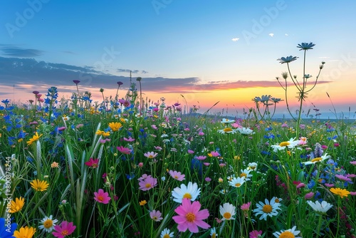 Wildflower Harmony: Blue Sunset Sky Over Fresh Meadow © Michael