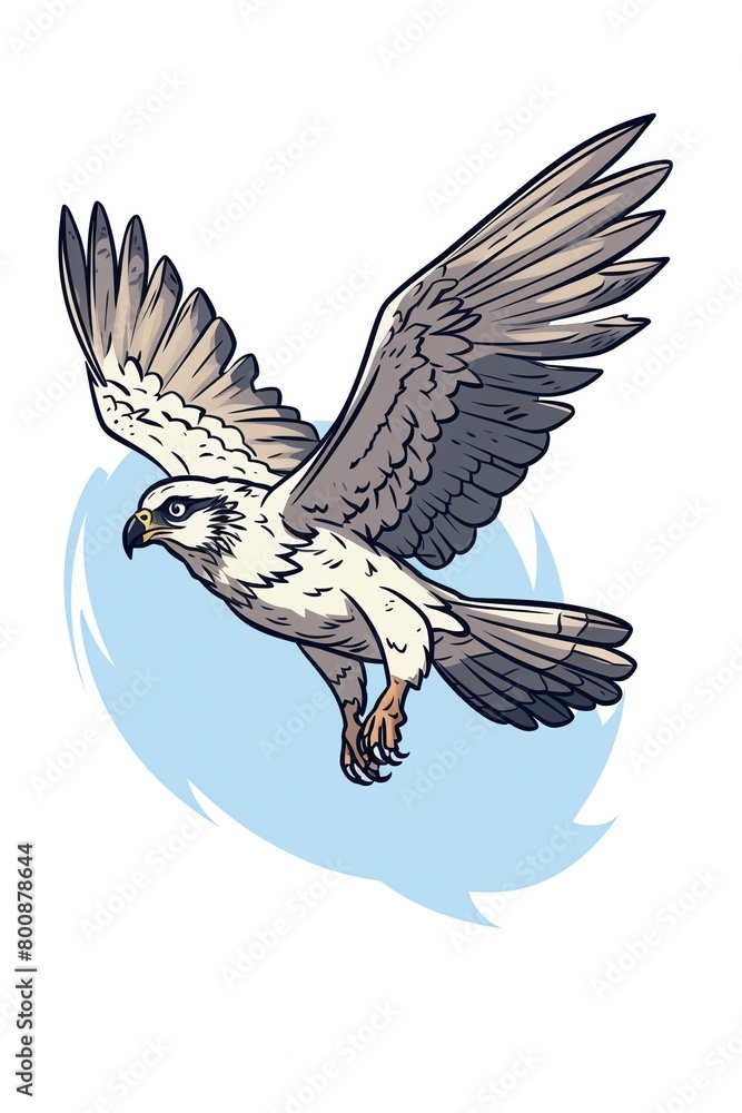 Obraz premium A majestic hawk soars through the sky, its wings outstretched and its feathers gleaming in the sunlight