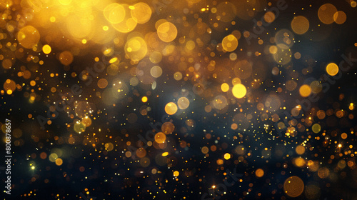 Intense Lemon Yellow Bokeh Lights and Sparkle Dust on Dark Abstract Background  High-Definition Camera Shot