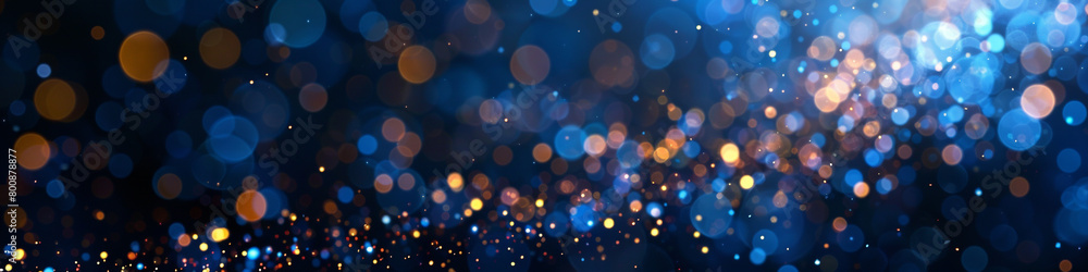 Intense Sapphire Bokeh Lights and Sparkle Dust on Dark Abstract Background, High-Definition Camera Shot