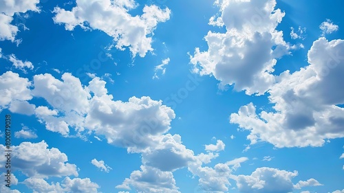 Blue sky with clouds selective focus nature, Generative AI, © Milena