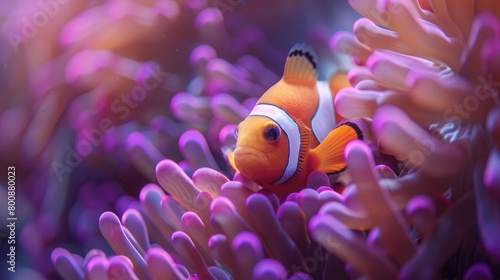 A captivating image of a clownfish peeking out from an anemone, showcasing the symbiotic relationships and intricate balance within coral reef ecosystems on World Reef Awareness Day.
