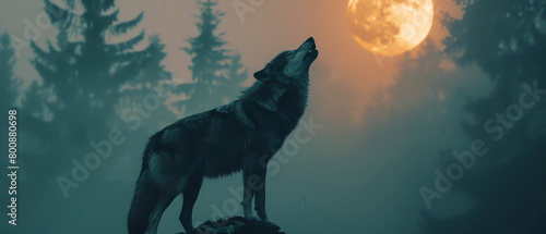 full moon wolf, AI generated photo