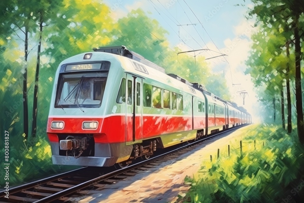 Modern passenger transportation, locomotive with wagons for passengers