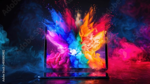 A captivating image of a digital tablet displaying a colorful digital artwork in progress  blending technology and creativity on National Creativity Day.