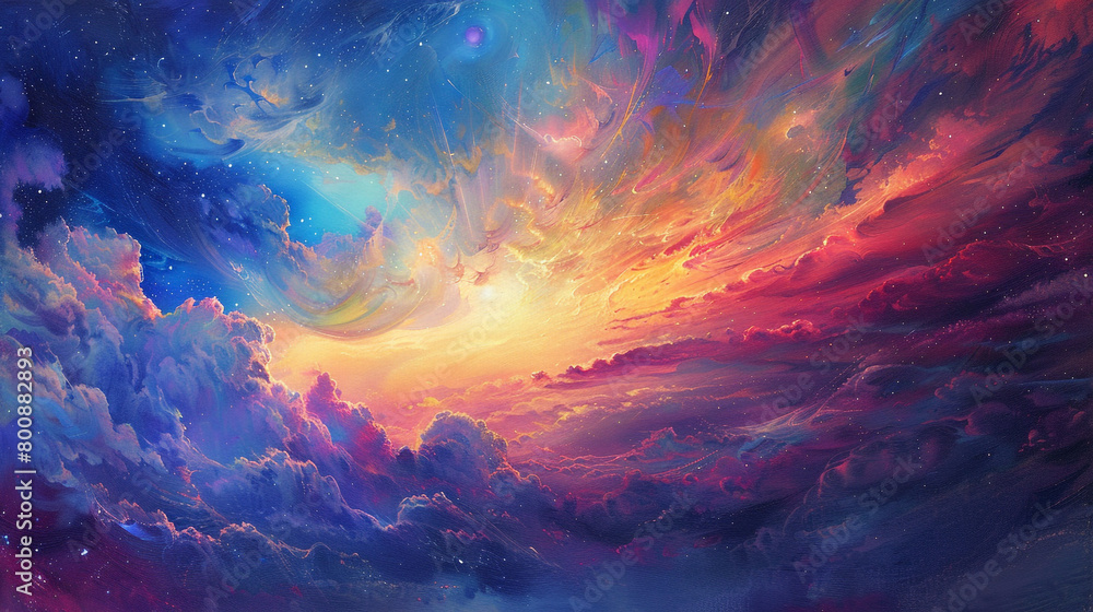 Radiant dreams of celestial beauty, painted in the vibrant hues of a cosmic sunrise on the canvas of eternity.
