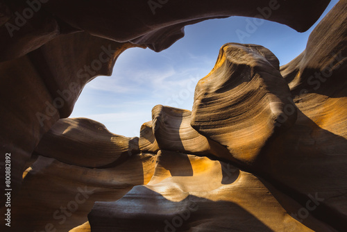 Ancient sandstone formations similar to canyons in Arizona, background travel concept photo