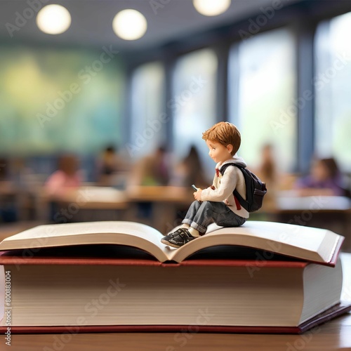 tampak depan sebuah buku yang terbuka, di antara halaman-halaman buku cerita yang ajaib mengungkapkan dunia yang menakjubkan 