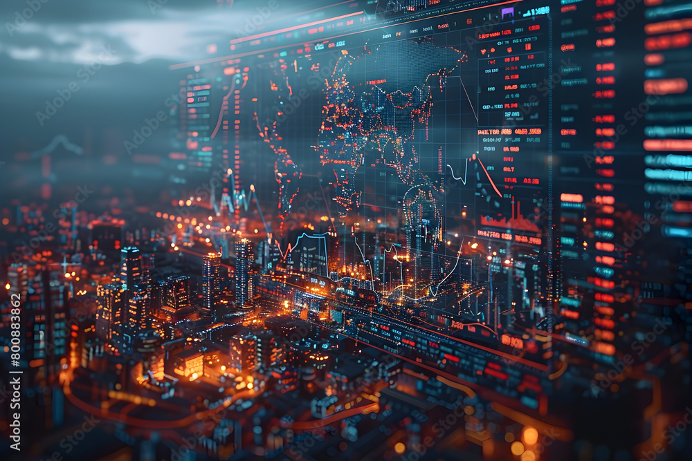 Fototapeta premium Futuristic City with Digital Network and Intricate Grid Structure