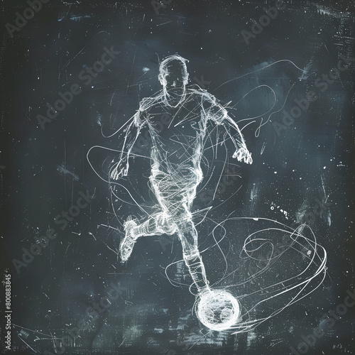  Ethereal Soccer Player Chalk Sketch, Ghostly and Graceful on Dark Background