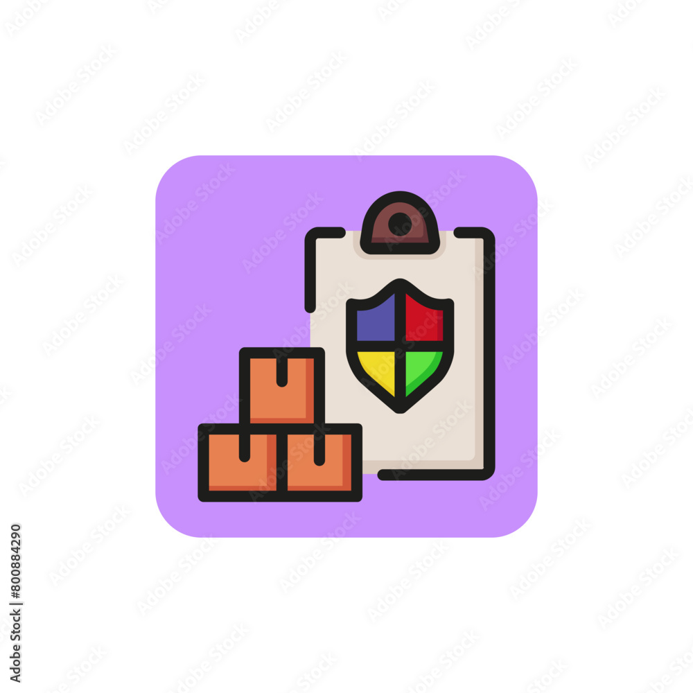 Line icon of heap of boxes with insurance document. Freight insurance, package insurance, guarantee. Security concept. Can be used for topics like delivery, service, shipping Line icon of heap of boxes with insurance document. Freight insurance, package insurance, guarantee. Security concept. Can be used for topics like delivery, service, shipping